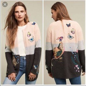 Anthropologie Multicolor Rare Hwr (Monogram) Peacock Butterfly Fish Cardigan, M
